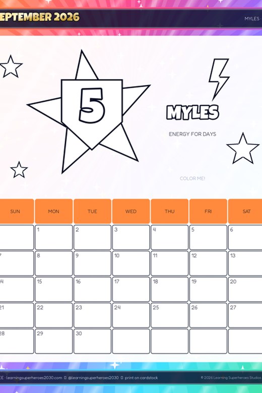 Hero Coloring Calendar preview